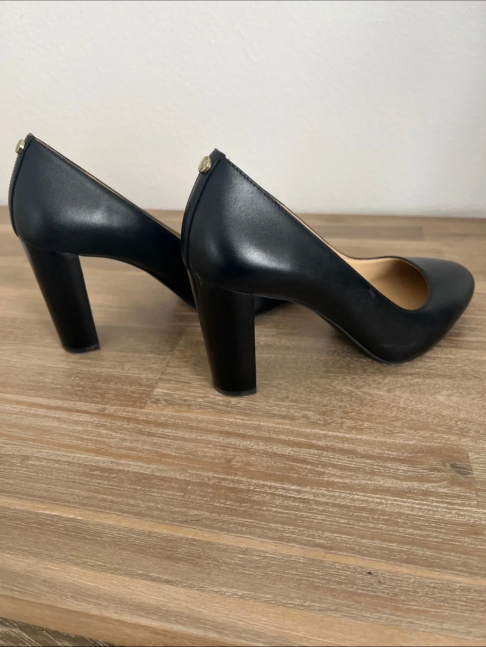 Michael Kors Black Leather Round-Toe Pumps
